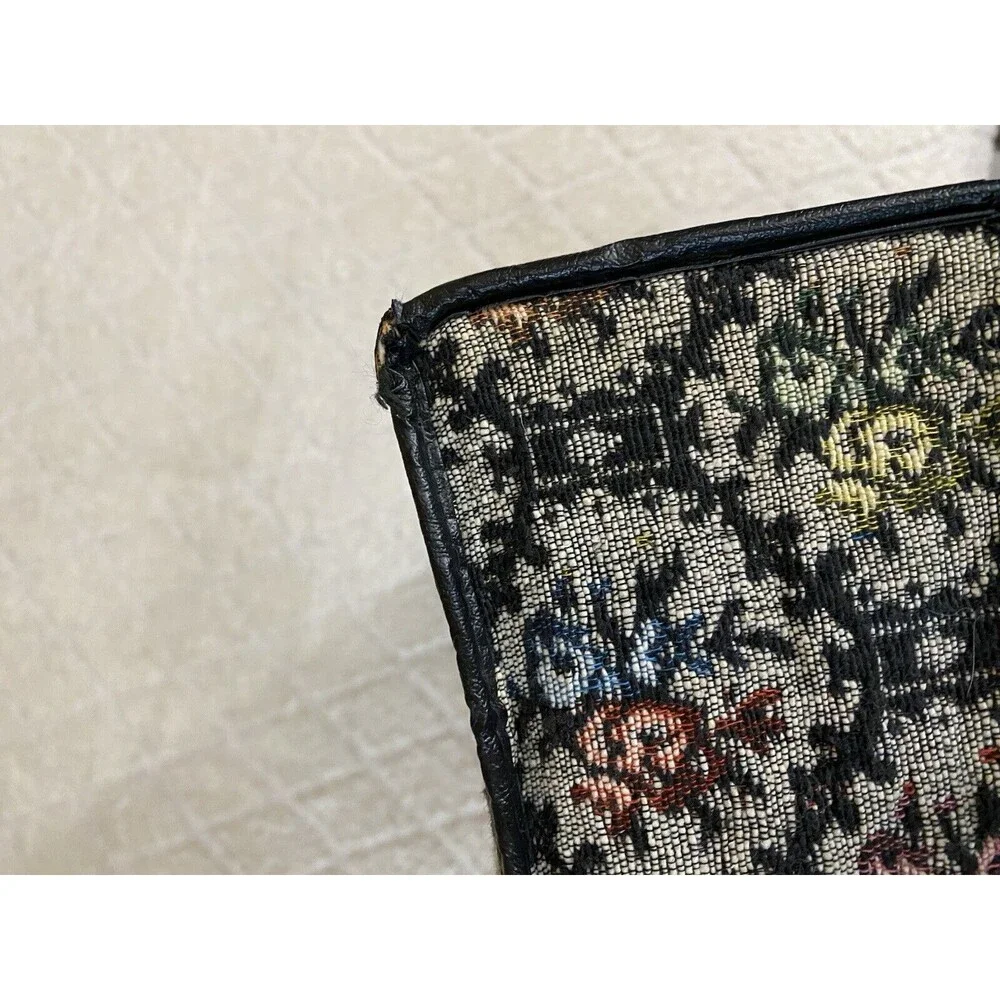 Vintage 60s Tapestry Floral All Over Woven Zipped Suitcase Luggage 14 By 11 Inch
